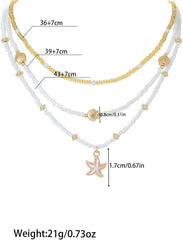 3PCS Star-shaped Scallop Pearl Necklace, Three Layer Adjustable Chain, Bohemian Coastal Layering Jewelry, Shell Charm Multi Strand Pendant Necklaces Set (White&Gold)