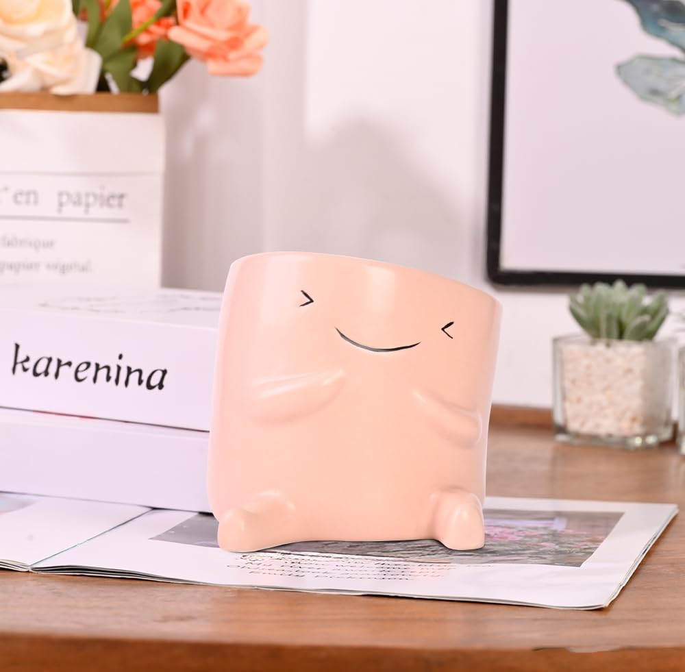 BUYMAX 4 Inch Cute Plant Pots, Fun Planters, Small Succulent Pot with Drainage Hole, Head Planters, Plant Lover Gift, Windowsill Desktop Decoration,Set of 2