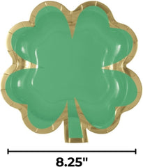 Unique Charming Green and Gold Shamrock-Shaped Foil Stamping Paper Dessert Plates - 8.25" (Pack of 8) - Festive Design, Perfect for St. Patrick's Day and Spring Celebrations