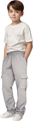 Cargo Sweatpants for Boys Kids Cotton Drawstring Elastic Waist Loose Joggers Running Sweat Pants with Pockets