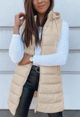 Veatzaer Women Long Vest Solid Color Sleeveless Hood Winter Puffer Vest Outwear