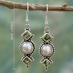 Bohemian Geometry Long Earrings Vintage Silver Green Crystal Dangle Drop Earrings For Women