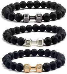 1PC Volcanic Stone Bracelet Men Charm Dumbbell Strand Gym Bracelets Women Barbell Fitness Jewelry Accessory