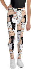 Cute Dogs Pattern Girls Leggings (8-20), Puppy Pets Animals Youth Teen Cute Printed Kids Yoga Pants Graphic Tights Gift