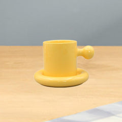 Chubby Mug Saucer Set,Coffee Cup,Novelty Funny 300ml Teacup Ceramic Mug Cup for Women Gift Office Espresso Drinks, yellow