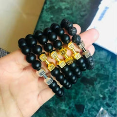 Black Frosted Stone Metal Dumbbell Bracelet for Men Women Couple Bracelets Punk Style Hand Jewelry