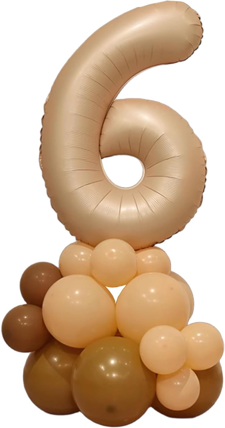 Digital Column Kit Birthday Party Decoration 32" Large Caramel Foil Number Balloons 0-9 For Boys Girls Baby Shower Photo Shots Women Men Party Anniversary Supplies (Digital Balloon Kit 3)