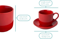 Espresso Cups Set of 4 with Matching Saucers – 4 oz White Porcelain Demitasse Cups for Italian, Turkish, or Lungo Coffee – 8-Piece Set