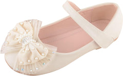Dress Shoes for Girls Bow Flower Girl Mary Jane Flat Comfortable Soft Sole Dress Shoes for Wedding Party