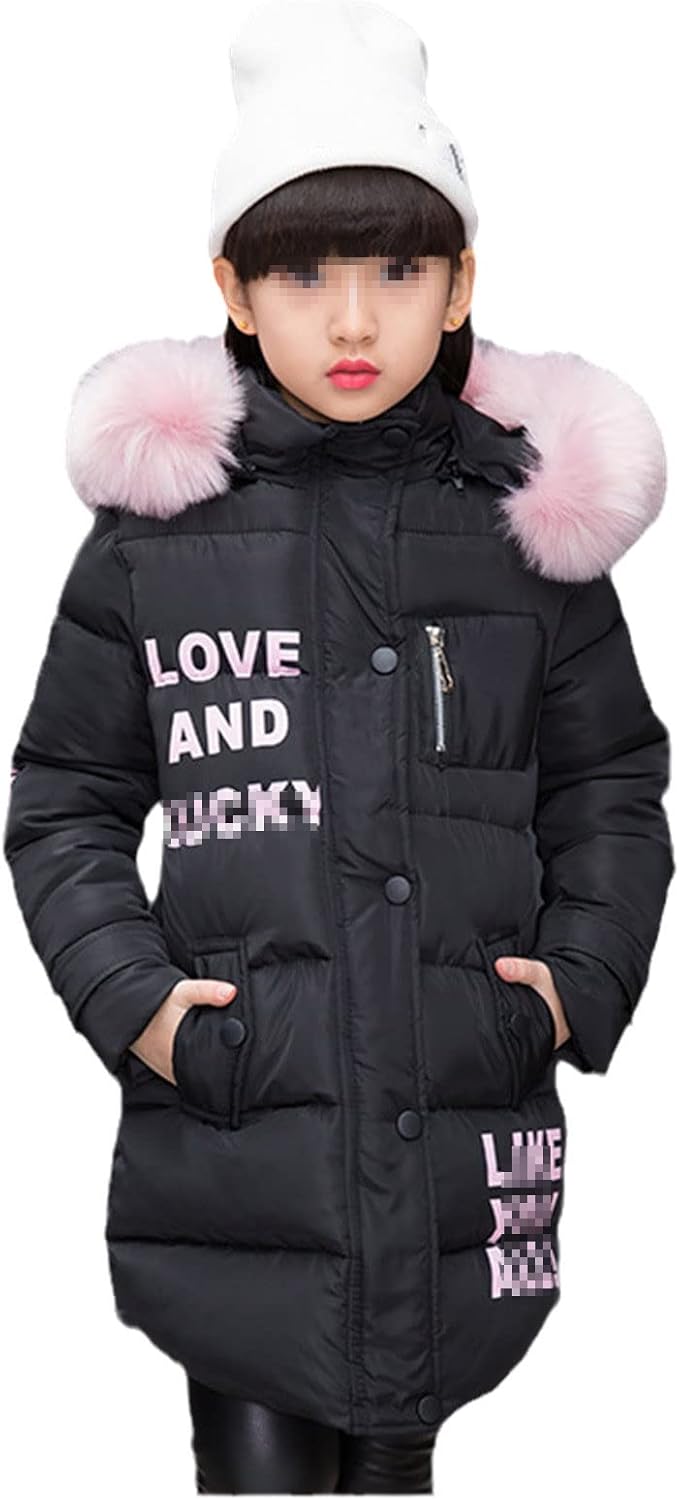 Yiqinyuan Girls Warm Winter Coat Fashion Long Kids Hooded Jacket Coat for Girl Outerwear Girls Clothes