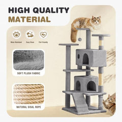 54in Cat Tree, Cat Tower Multi-Level Durable Cat Scratching Post & Cozy Fun Cat Jumping Platform Space Saving Cat Condo Indoor Cats for pet playroom/Apartment (Gray)