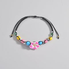 1PCS Polymer Clay Flower Beaded Anklet, Colorful Elastic Stretch Foot Chain, Adjustable Bohemian Ankle Bracelet, Handmade Floral Seed Bead Jewelry (Multicolor)
