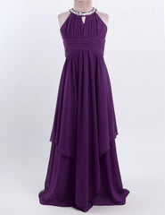 Kids Girls Sleeveless Halter Flower Girl Dress Princess Pageant Wedding Birthday Party Dress