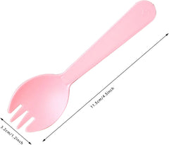 100 Pieces Plastic Spoon Forks, Premium Disposable Forks Cutlery for Parties Picnics Camping Family Gatherings (Pink)