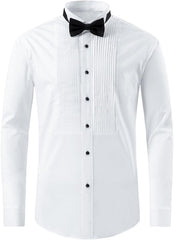 Gollnwe Tuxedo Shirts for Men Wing Collar French Cuff with Cufflinks and Bow Tie