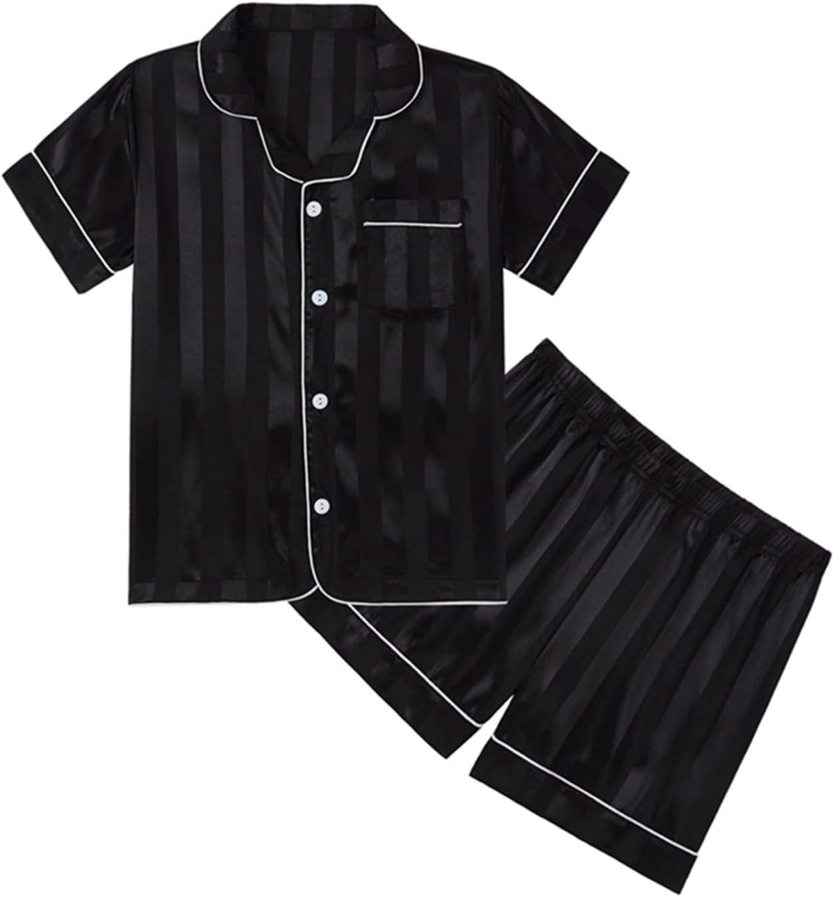 Boy Girl Teen Satin 𝐏ajamas Set Summer Striped Sl𝐞epwear Button-Down Short Sleeve Tops Shorts Silk 𝐏js Loung𝐞wear 2Pcs