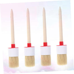 Round Bristle Chalk Oil Painting Brush Set 4 Pcs Wooden Handle for BBQ Art Boys and Girls Adults Random