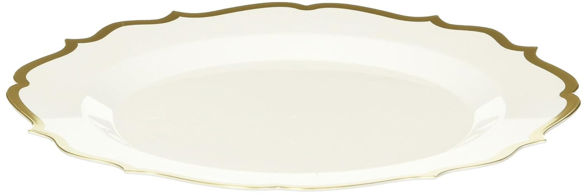 Blue Sky Contemporary Collection White With Gold Rim Plastic Plates - 7.5" (10 count) Disposable Dinnerware for Events and Parties