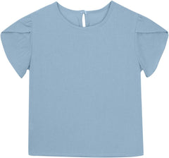 Girls Short Sleeve T Shirts Branch Cuff Solid Color Tops Kids Summer Tops Crewneck Tees Loose Sweatshirt