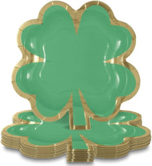 Unique Charming Green and Gold Shamrock-Shaped Foil Stamping Paper Dessert Plates - 8.25" (Pack of 8) - Festive Design, Perfect for St. Patrick's Day and Spring Celebrations