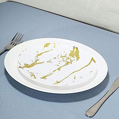 Balsa Circle 10 pcs 8-Inch White Gold Marble Round Plastic Salad Plates Disposable Wedding Reception Party Events Tableware Supplies