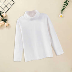 Boys Girls Long Sleeve Tees Shirts Kids Toddler Plain Solid T-Shirts High Neck Blouse Tops Soft Casual Undershirts