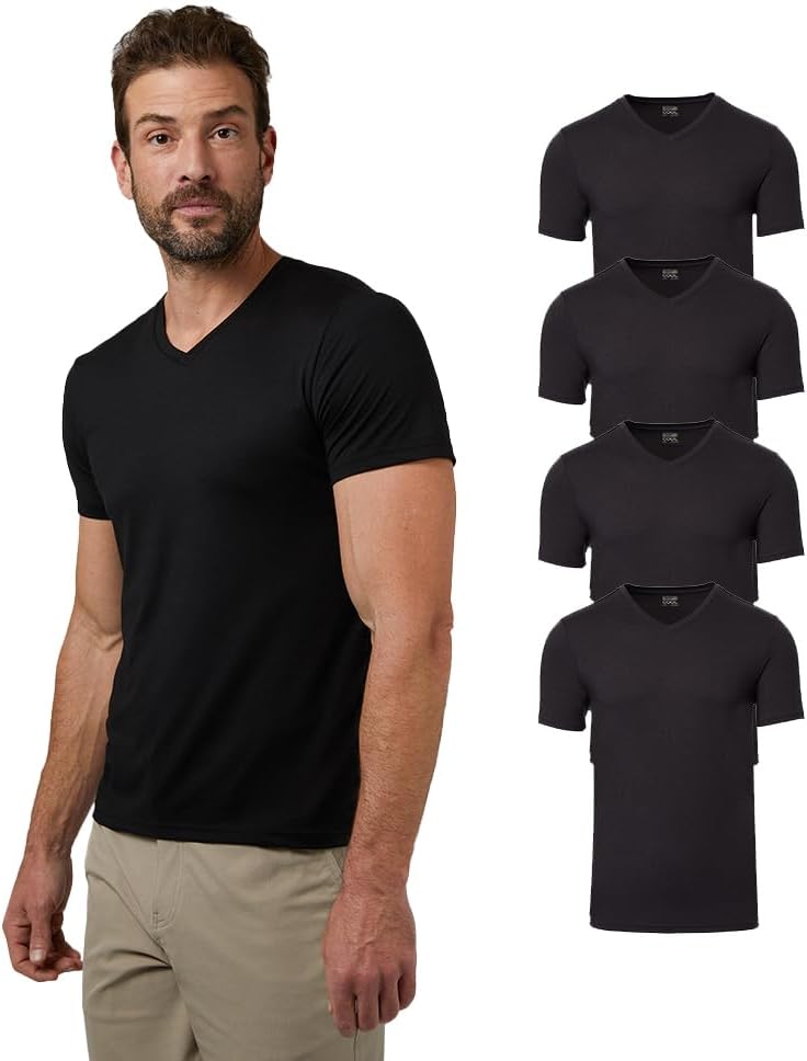 32 Degrees Mens 4 Pack Cool V-Neck T-Shirt | Anti-Odor | Quick Drying | 4-Way Stretch
