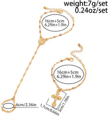 Stylish Gold Hand Chain Bracelet with Ring for Women Summer Jewelry