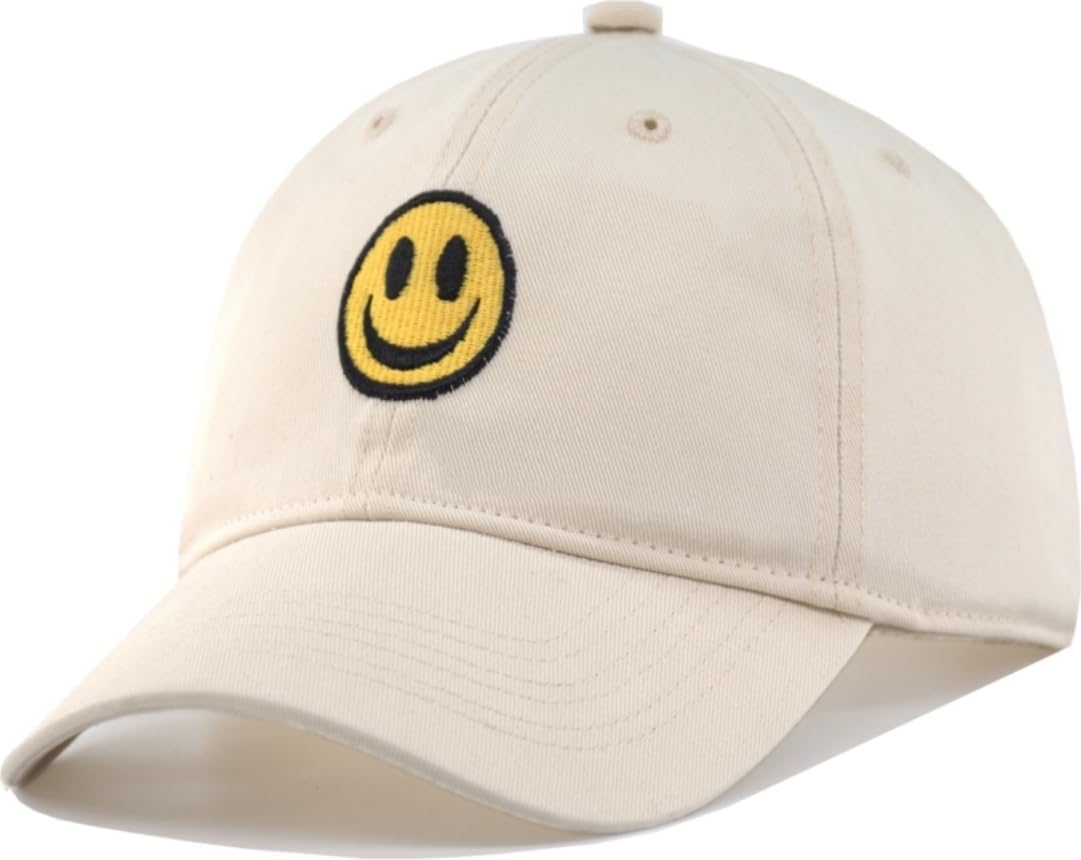 Smile Face Baseball Cap Adjustable Dad Hat, Unstructured Soft Crown, Cute Embroidered Hat for Men and Women