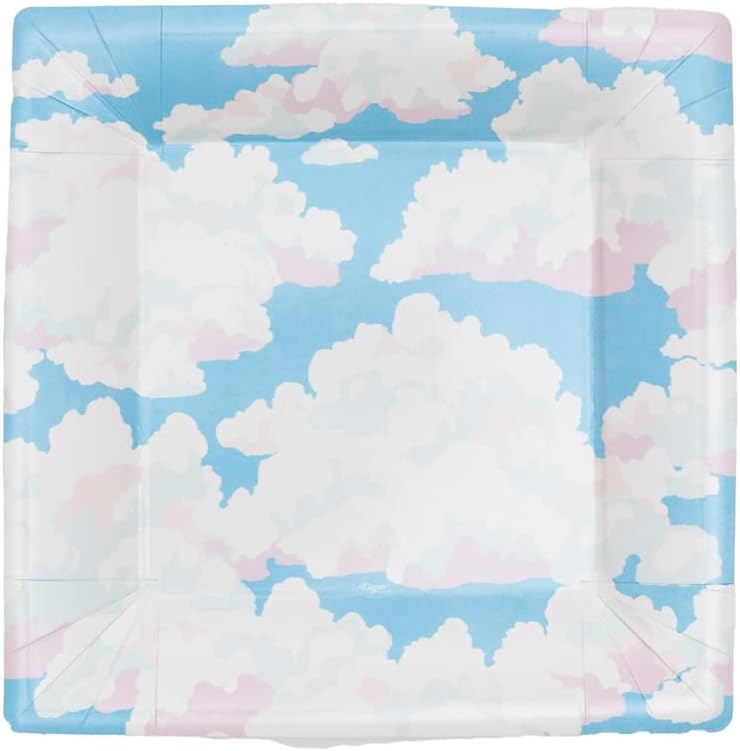 Caspari Blue Skies Square Salad & Dessert Plates - 8 Paper Plates per Pack
