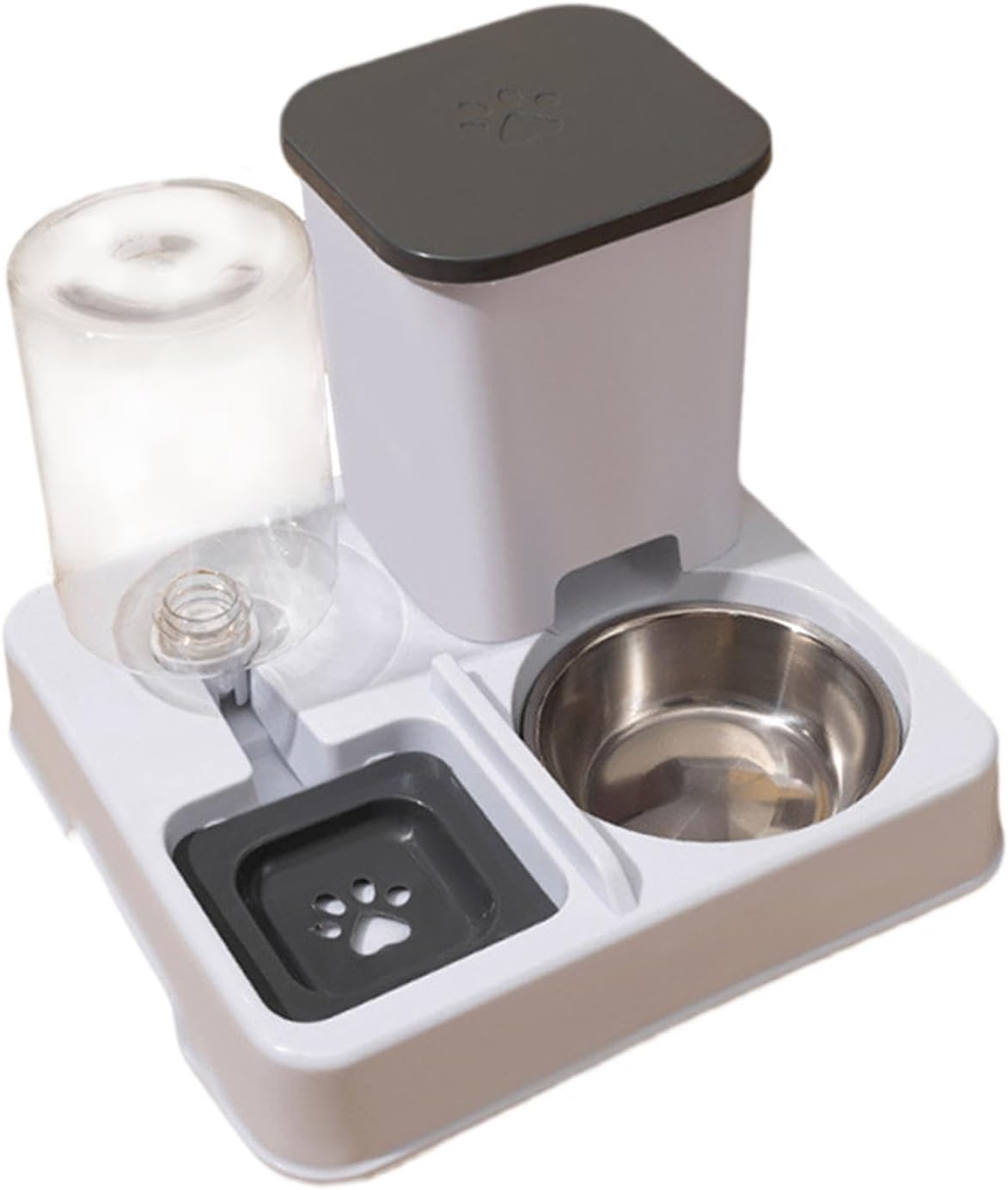 Automatic Dog Cat Feeder Dry and Wet Separation Smooth Surface Removable Eating and Drinking Bowl for Dogs Small Animal Puppy, Gray White