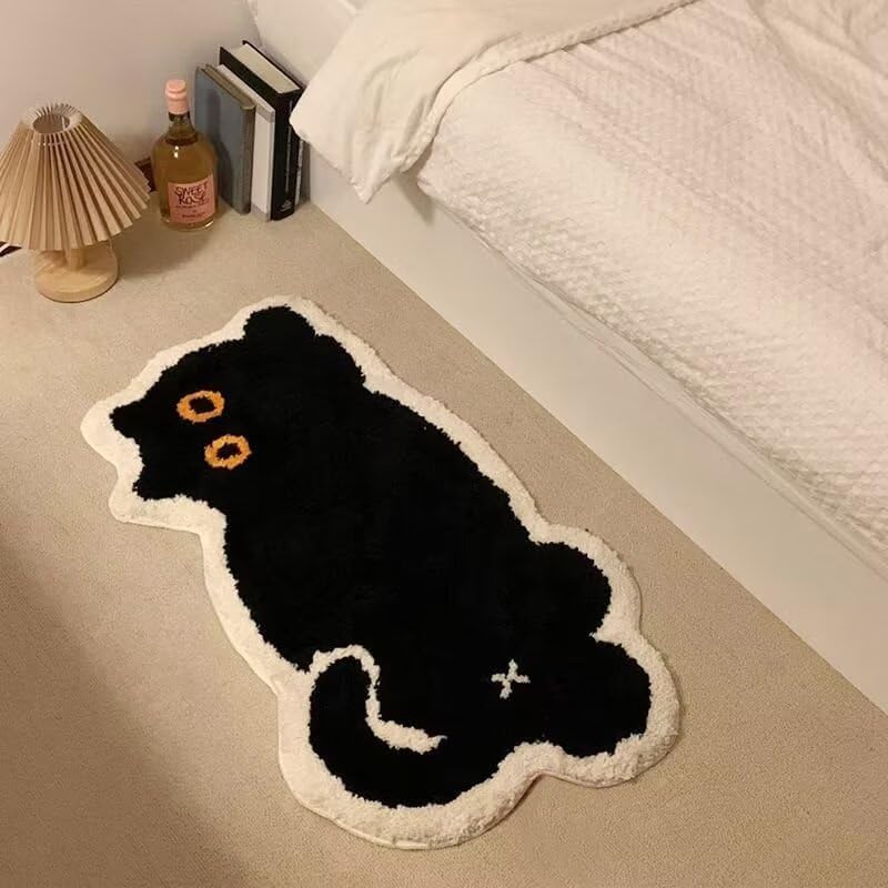Cute Novelty Black Cat Bath Mat Bath Rug Area Rug Water Absorption Non Slip Mat Rug for Bedroom Bathroom Toilet Floors Kitchen