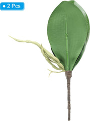 Faux Orchid Leaves 4.3 Inch, 2 Pack Small Artificial Phalaenopsis Foliage Real Latex Touch Green Plant 5 Leaves with Stems for Home Flowers Pot Decor, Green