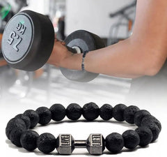 Black Frosted Stone Metal Dumbbell Bracelet for Men Women Couple Bracelets Punk Style Hand Jewelry