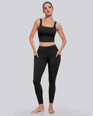 CHRLEISURE Leggings with Pockets for Women, High Waisted Tummy Control Workout Yoga Pants