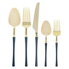 Blue Sky Infinity Flatware Gold & Navy Blue Salad Forks - 20 Count | Luxurious Disposable Plastic Cutlery for Parties and Events