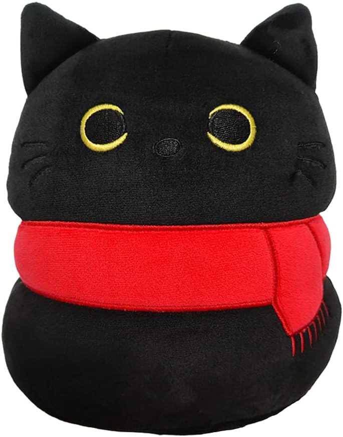 Black Cat Stuffed Animal Plush Toy Creative Cat Shape Soft Pillow Toys Gifts Cute Dolls for Girlfriend Kids Baby Girls, 25cm/9.8in