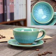 123Arts Ceramic Retro Coffee Mug Gradient Teacup Set with Saucer,5oz