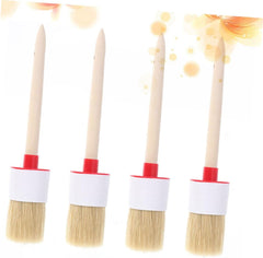 4pcs Round Bristle Oil Painting Brush BBQ Mop Brush Wooden Handle Food for Basting Fathers Day