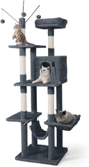 Tall Cat Tree for Indoor Large Cats or Kittens, Multi-Level Cat Activity Tree with Scratching Posts, Hammock, Cat Cave Condo, Modern Cute Small Cat Climbing Tower with Widened Perch