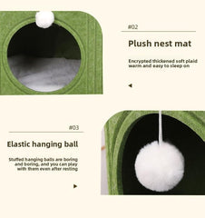 2-Tier Cat Tree Tower with Scratching Post - Green Velvet | Double-Decker Cat Bed for Multi-Cat Homes, Compact 14.6in Durable Cat Trees