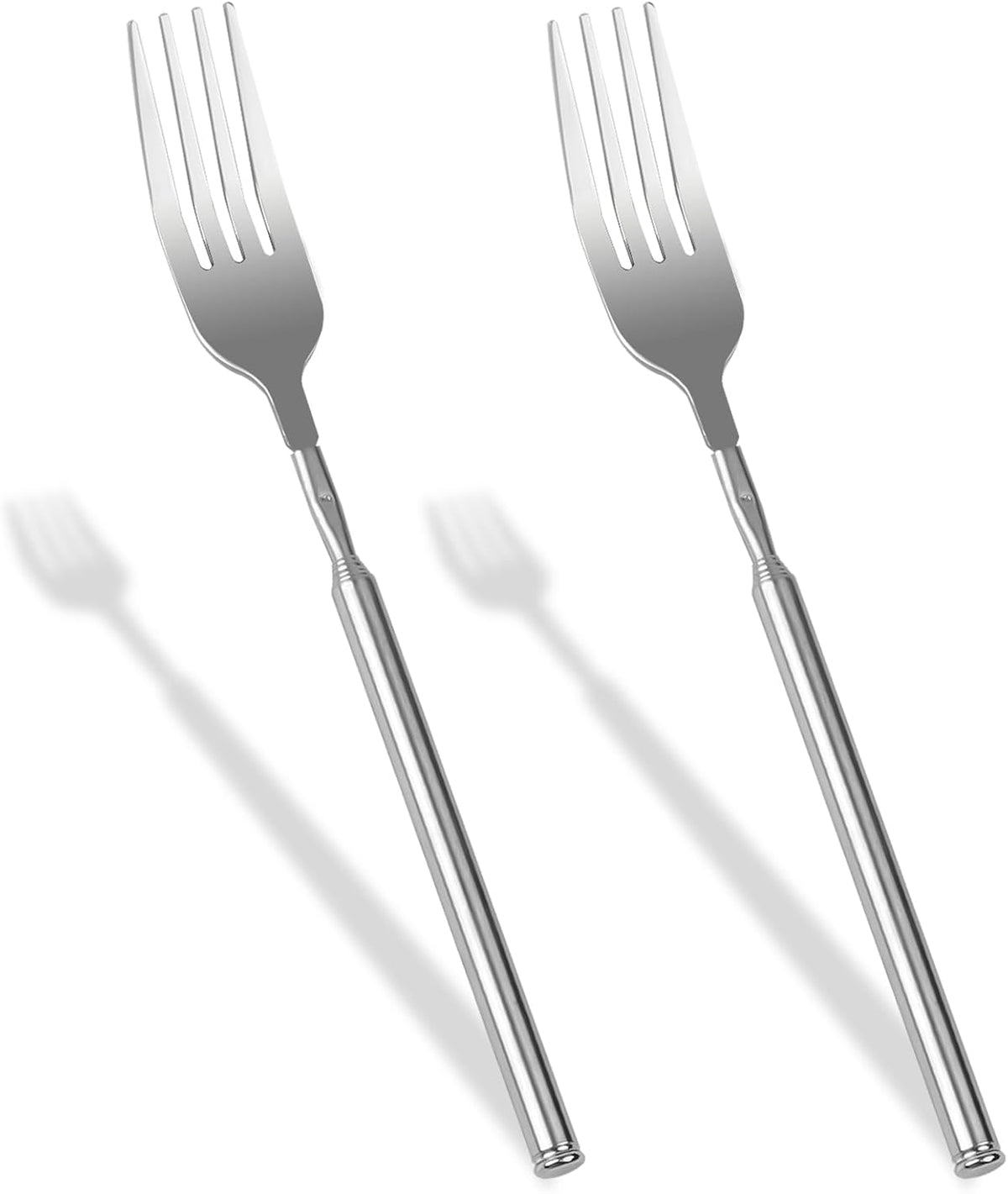 2Pcs Extendable Fork for Jokes Extended Fork 9 to 25 Inch Long Handle Forks Telescopic BBQ Forks Extendable Stainless Steel Dinner Fruit Dessert Forks for Meal and Have Fun With Families (Silver)