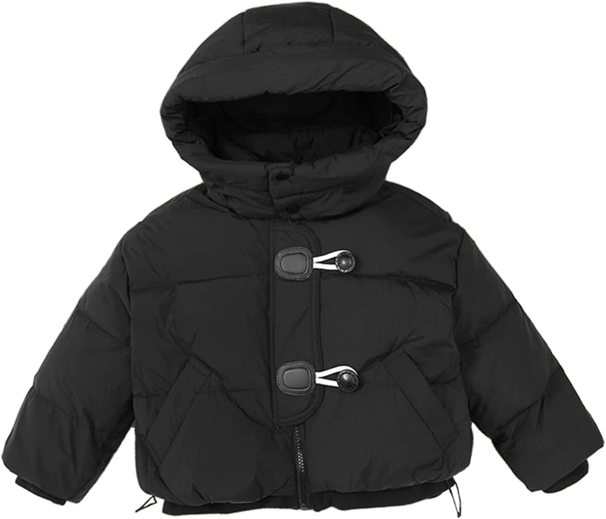 Cotton Coat for Boys Girls Adjustable Hem Hooded Quilted Jacket Casual Soft Comfortable Cute Outerwear with Pockets