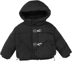 Cotton Coat for Boys Girls Adjustable Hem Hooded Quilted Jacket Casual Soft Comfortable Cute Outerwear with Pockets