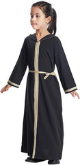 Girls Abaya Dress Long Sleeve Hooded Muslim Maxi Dress Dubai Islamic Ramadan Middle East Kaftan Casual Thobe