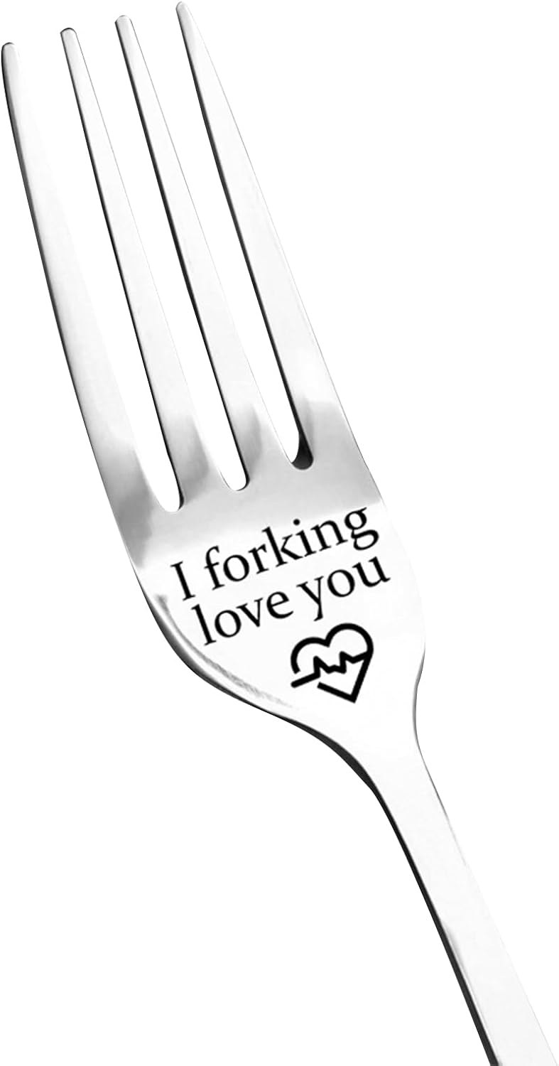 I Forking Love You Fork Gifts for Him Her Couples Gifts for Wife Husband Fiance Fiancee Couple Gifts, Inspirational Funny Engraved Forks, Stainless Steel Table Forks (1)