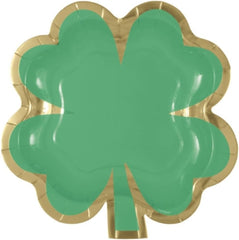Unique Charming Green and Gold Shamrock-Shaped Foil Stamping Paper Dessert Plates - 8.25" (Pack of 8) - Festive Design, Perfect for St. Patrick's Day and Spring Celebrations