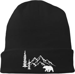 Black Knit Beanie Hat for Men Bear Classic Adult Beanie Cap Winter Warm Knitted Hat for Men Women Skull Hip Hop Cap for Men