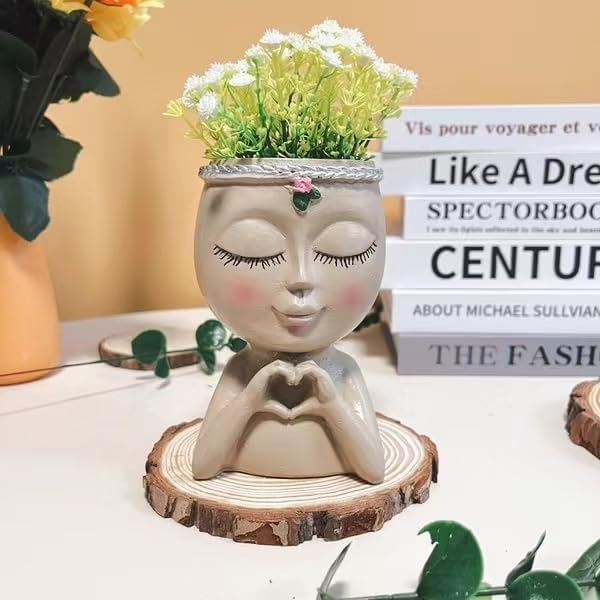 Face Planter Pots,Unique Face Flower Pot Head Planter for Indoor Outdoor Plants with Drainage Hole Love Style for Valentine's Day, Mothers Day and Anniversary Birthday Gifts(Light-Brown)