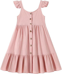 Easter Dresses Kids Pleated Neck Sleeveless Casual Little Girl Camisole Ruffled Dress Spring Dress Girls Size 14